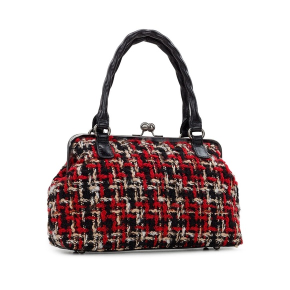 Patricia Nash Rora Frame Satchel, Tweed, Red Black New w/DustBag $229 (SOLD OUT) - Picture 3 of 11